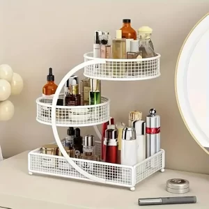 1-Piece 3-Tier Round Metal Storage Rack - No Assembly Required, Cosmetic Organizer, Fruit & Vegetable Basket, Kitchen Storage