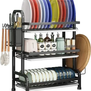 Three-Tier Space-Saving Kitchen Countertop Dish Rack Large-Capacity Drain Rack Suitable for All Types of Tableware