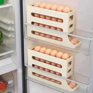 30 Egg Refrigerator Holder - Automatic Rolling Refrigerator Egg Organizer, Space Saving Egg Dispenser, 4 Tier Egg Holder Organiz